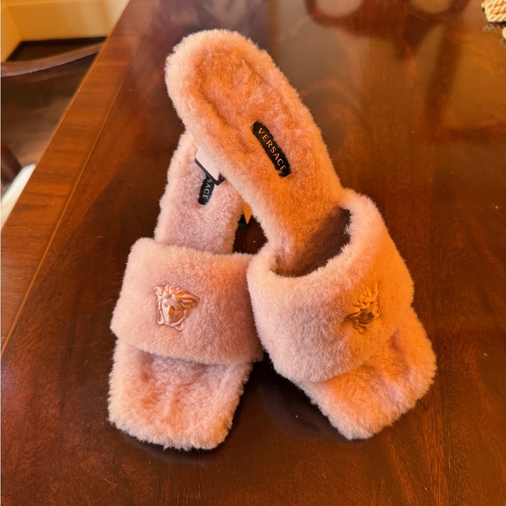Versace Pink Fuzzy Slippers